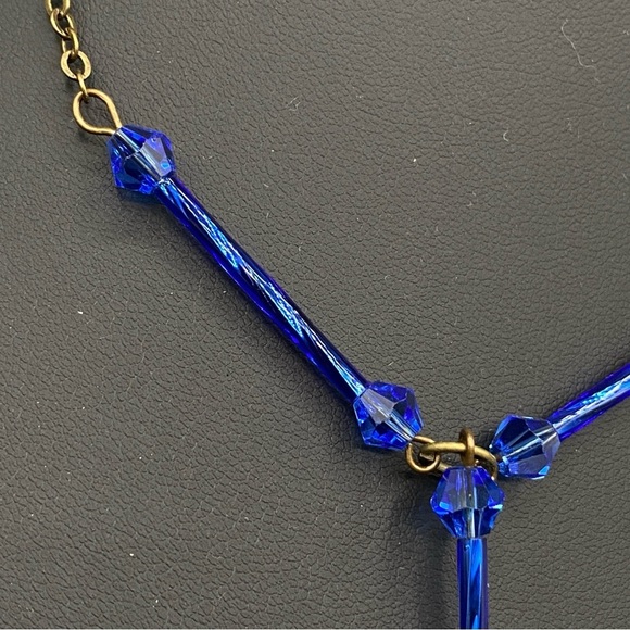 Vintage Cobalt Blue Czech Glass Scarab Pendant Necklace - Picture 12 of 15